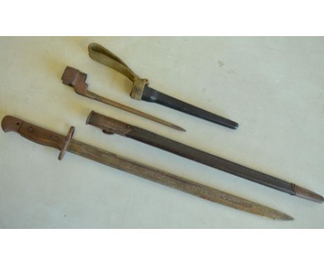 British Army 1907 pattern and pigsticker bayonets, both with sheaths