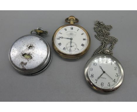 Thomas Russell &amp; Son Liverpool (Swiss), rolled gold keyless pocket watch, signed stepped white enamel Roman dial, subsidi