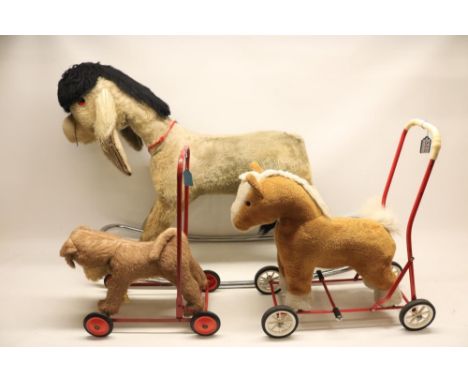 1960/70 Merrythought rocking donkey, Dean's Childsplay push along dog, and a push along horse