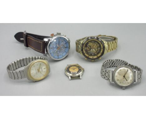 Timex chrome wristwatch with date, D35mm; Smith Empire gold plated wristwatch, D33mm; Parmex Perfectime gold plated wristwatc