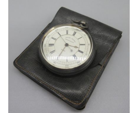 Victorian silver key wound 'Centre Seconds Chronograph' pocket watch, stepped cream enamel Roman dial no. 61985, engraved coi