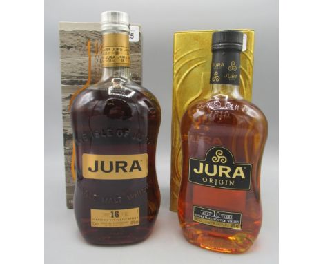 Jura, single malt scotch whisky, aged 10 years, 70cl, with box and Jura, 'Durachs' Own', 100cl, with box (2)