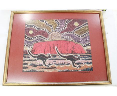 Australian Aboriginal Art. Screen Print of 'Rainbow Serpent' by Danny Eastwood. Frame size 74cmx25cm. Large Screen print by D