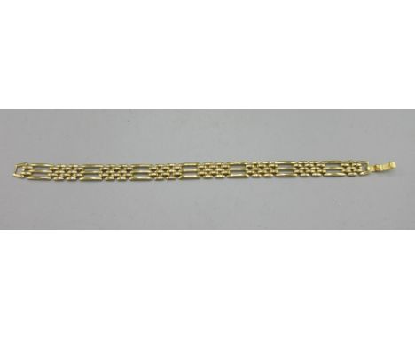 Yellow metal plated 3 bar gate bracelet, L20cm, 11.4g