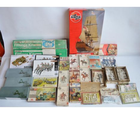Collection of plastic model kits to include Airfix 54mm mounted soldier figures, HMS Victory, 2 boxes of 1/35 German soldiers