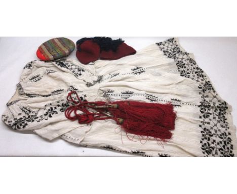 Collection of 20th century clothing and accessories in an Adriatic style, incl. a skirt and blouse with black embroidery, two