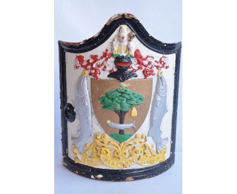 Attractive Glasgow City curved relief cast iron street light access panel with 'Let Glasgow Flourish' to lower edge, H50xW38x