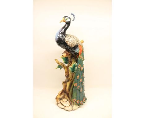 Late 20thc Italian ceramic large scale figure of a peacock, approx H81cm