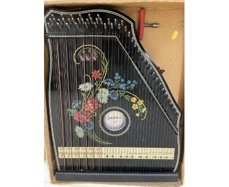 A Jubletone transfer printed floral decorated zither, H52.5cm