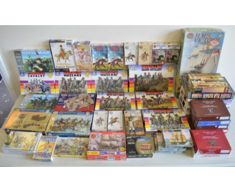 Collection of plastic model kits (most unstarted, some figures painted, some parts assembled but very few), various manufactu