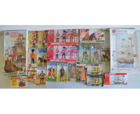 Twenty two unbuilt plastic model kits, all but one from Airfix to include HMS Prince and Royal Sovereign, 54mm (1/32 scale) h