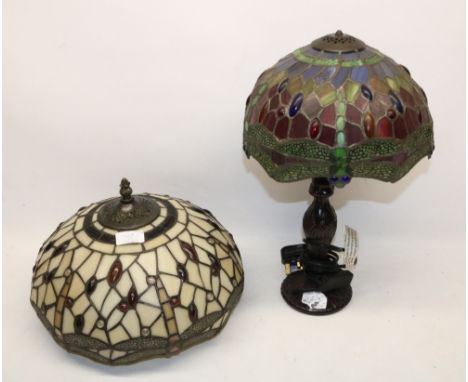 Tiffany style lamp, H43cm and another tiffany style lampshade with dragonfly design