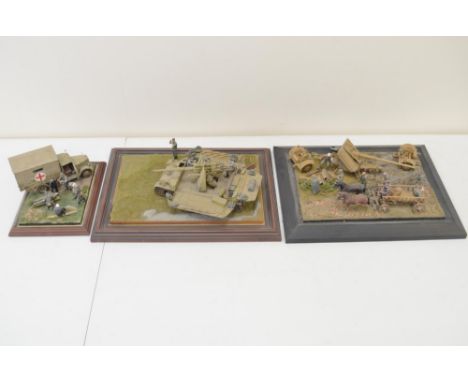 Three highly detailed and very well constructed 1/35 scale plastic model WWII German Army dioramas, largest W36xD27cm, models
