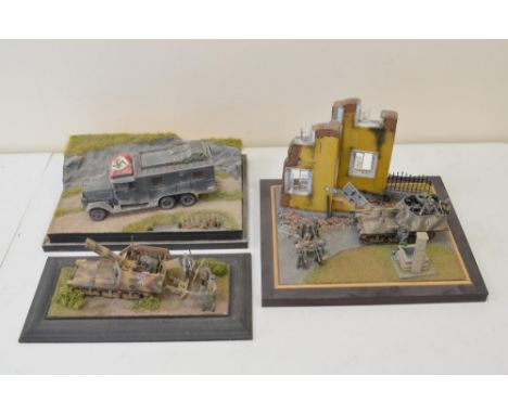 Three highly detailed and very well constructed 1/35 scale plastic model WWII German Army dioramas including a street scene w