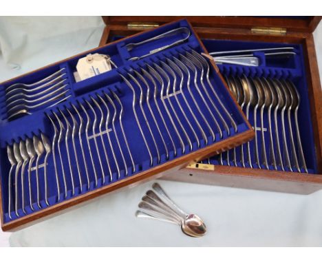 A Victorian silver part flatware service, comprising a large soup ladle, pair of silver serving spoons, eighteen dessert spoo