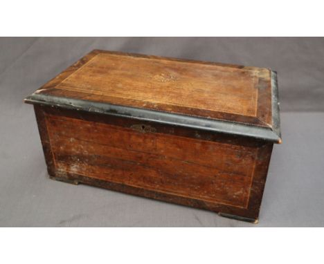 A 19th century Swiss rosewood music box, the 15.5cm cylinder playing eight airs on three bells with bird strikes, 48cm wide