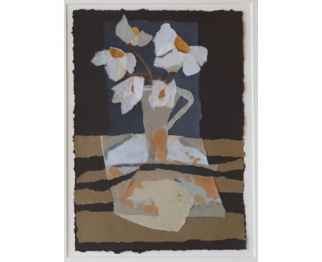 Rosemary Burton b.1939White Flowers Collage 201035 x 25cmMartin Tinney Gallery Label verso**Artist resale rights may apply**