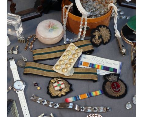 A set of ten brass button with lions cast together with a collection of costume jewellery including necklaces, watches, ident