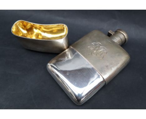 A George V silver hip flask, of two section rectangular form, initialled, Birmingham, 1916, approximately 235 grams