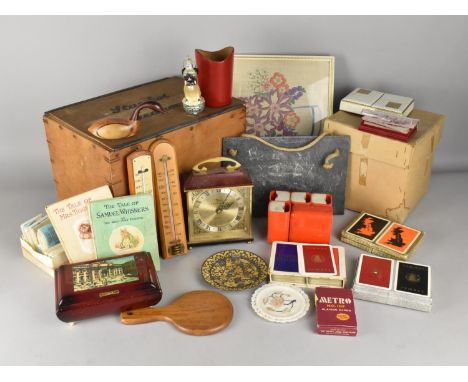 A Collection of Various Items to Comprise Vintage Boxes, Chalk Board, Beatrix Potter Books, Cards, Mantle Clock etc 