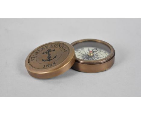 A Reproduction Circular Brass Pocket Compass as was Made by Stanley of London in 1885, 5.5cms Diameter 