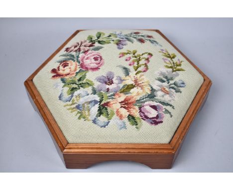 A Late 20th Century Hexagonal Tapestry Topped Footstool, 36cm Diameter 