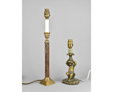 A 19th Century Style Cherub Table Lamp Base Together with a Spiral Column Example, Tallest 43.5cm 