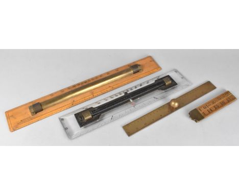 A Collection of Vintage Roller Rulers, Folding Ruler, Brass Drawing Ruler etc 
