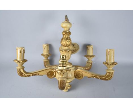 A Cream and Gilt Five Branch Ceiling Light Fitting 