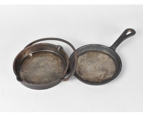 A Vintage Cast Iron Skillet and a Similar with Loop Handle, 13cm Diameter 