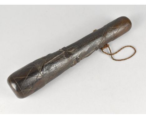 A Late 19th/Early 20th Century Carved Irish Bog Oak Truncheon Decorated with Shamrocks, 30cm Long 