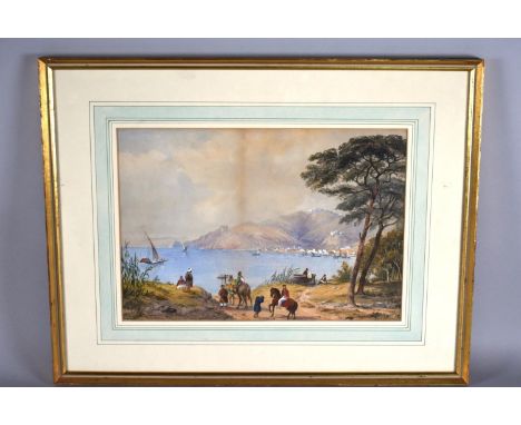 A Framed Continental Lithograph Depicting Mediterranean Port Scene, 35x24cm 