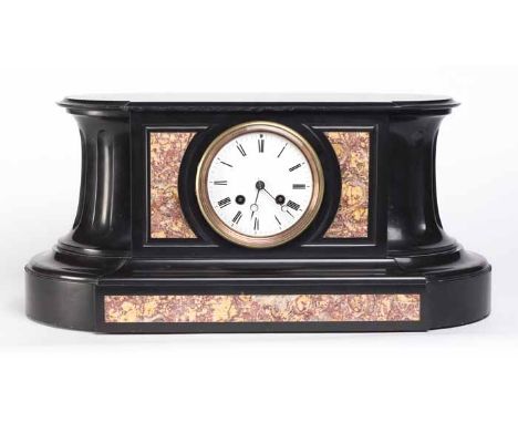 EARLY TWENTIETH CENTURY FRENCH SLATE MANTEL CLOCK
by Japy Freres & Cie, Paris, the signed two train movement striking on a be