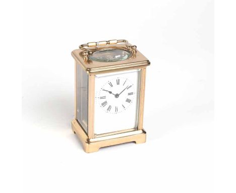 TWENTIETH CENTURY FRENCH BRASS CARRIAGE CLOCK
unsigned single train movement with lever platform escapement, the white enamel