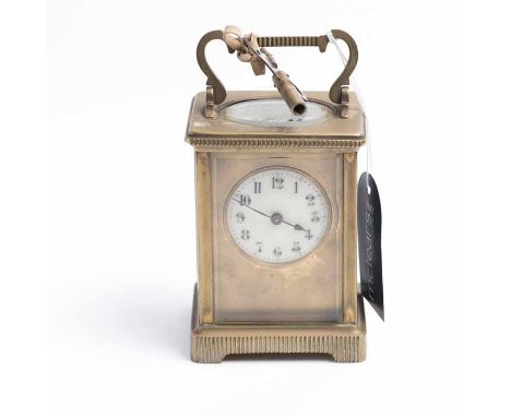 EARLY TWENTIETH CENTURY FRENCH BRASS CARRIAGE CLOCK
unsigned single train movement with lever platform escapement, the enamel