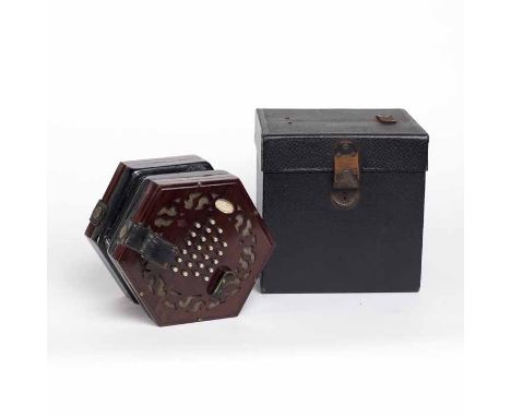 ROSEWOOD FOURTY-EIGHT BUTTON CONCERTINA BY LACHENAL for C. Wheatstone & Co., London, numbered 24910, with pierced rosewood he