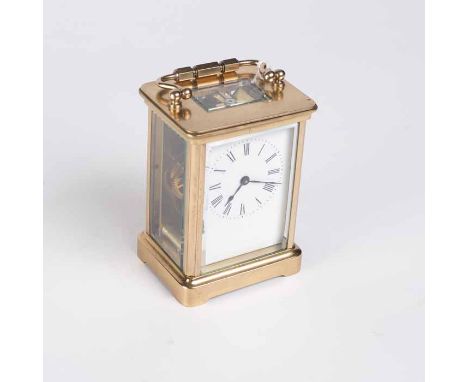 TWENTIETH CENTURY BRASS CARRIAGE CLOCK
unsigned single train movement with lever platform escapement, the white enamel dial w