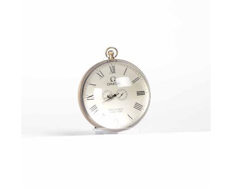 UNUSUAL LARGE GLASS BALL DESK CLOCK unsigned keyless wind movement, the white dial with Roman numerals and signed "Omega", wi