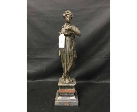 19TH CENTURY BRONZE FIGURE OF A MUSEon a black and rouge marble base