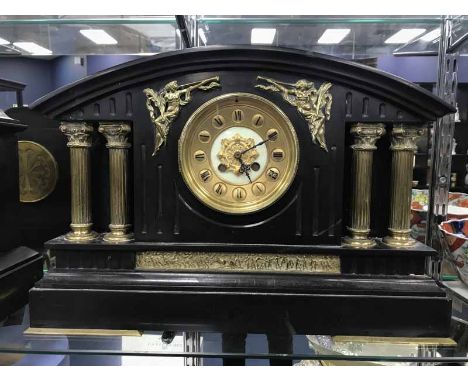 VICTORIAN BLACK SLATE MANTEL CLOCK 