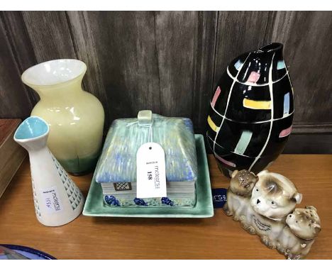 EMPIRE WARE COTTAGE 1930S BUTTER DISH WITH COVERalong with Hornsea vase, and Caithness glass vase, etc