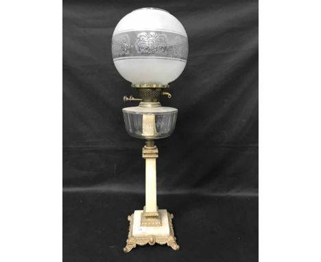 VICTORIAN OIL LAMP WITH A MARBLE PILLAR
