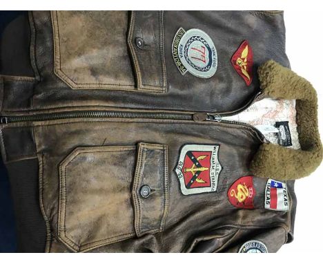 U.S NAVY LEATHER JACKET TYPE G-1Bureau of Aeronautics Spec. 7823 (AER) Avirex Limited, New York, with various badges to front