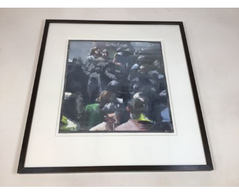 Martin Radford (Born 1953) City Crowd 1, gouache on paper. Originally purchased 1992 - paper work attached W:41cm x H:41cm
