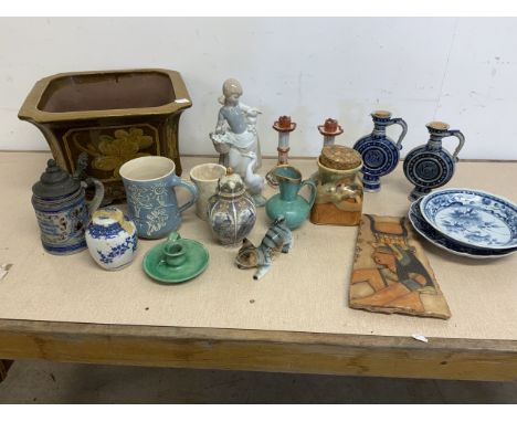 Various ceramics and a jardiniere, Lladro, west German etc. 
