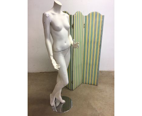  Vintage shop mannequin and a fabric covered screen 