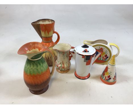 A quantity of art Dec and Art Deco style ceramics in A/F condition, includes Myott and Wadeheath jugs,  Shelley coffee pot, M