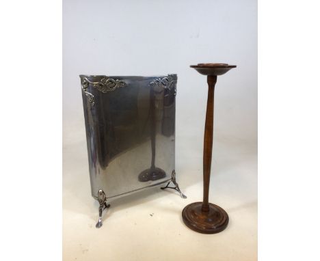 A chrome early 20th century fire screen also with an floor standing ashtray with copper insert - Royal Exchange Assurance by 