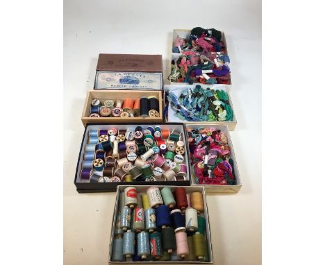 A quantity of vintage cotton reels, embroidery and tapestry threads