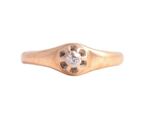 A Victorian diamond solitaire ring in a gentleman's style, the old brilliant cut stone, approximately 3.2mm diameter, claw se
